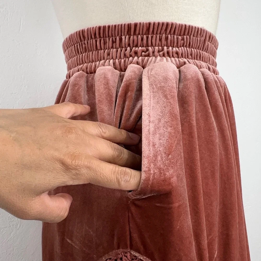 Whimsigoth Romantic Boho Maxi Skirt Size Small Dusty Rose Floral Embroidered